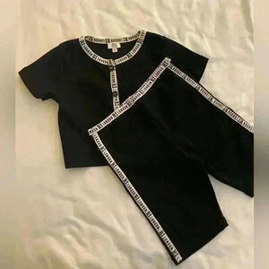 River Island Girls Kids 5-6 Years Matching Short Set Black